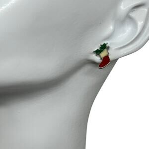 Holiday Christmas Stocking Earrings Festive Enamel Jewelry Winter Holly